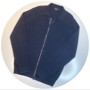 Massimo Dutti Mens Luxury Waffle Full-Zip Sweater